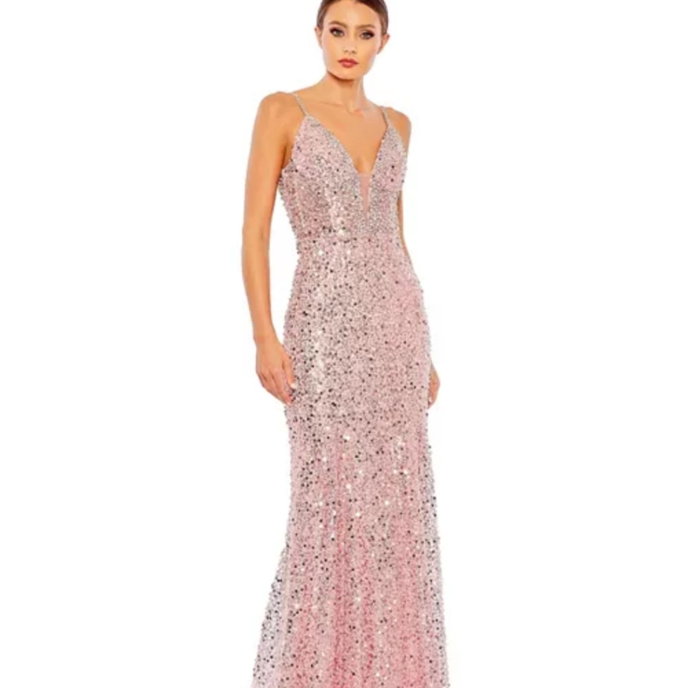 Mac Duggal Sequin Embellished Pink and Silver Prom Dress